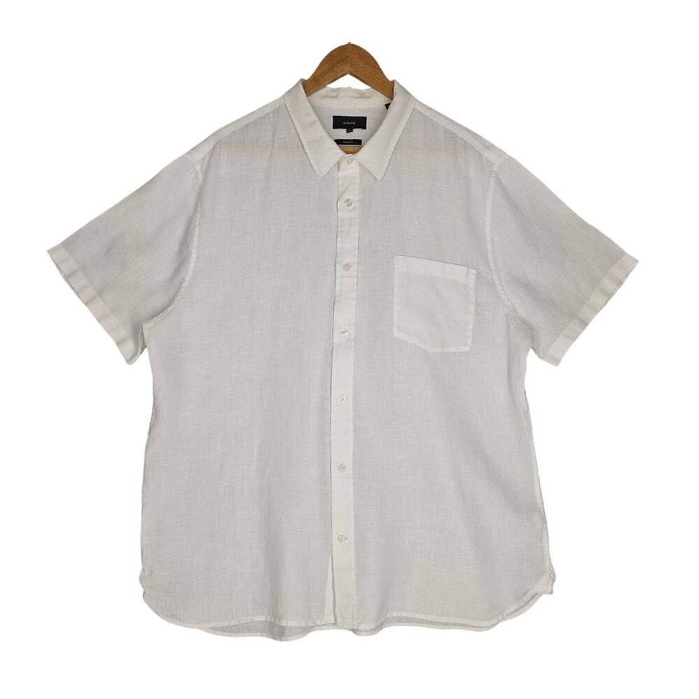 VINCE 100% LINEN SHORT‑SLEEVE BUTTON‑UP SHIRT – WHITE – MEN’S XL – 2020PS2